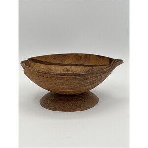 VNTG Rustic Handmade Coconut Candy/Trinket Bowl 3 7/8” X 6” X 2.5” Mid Century